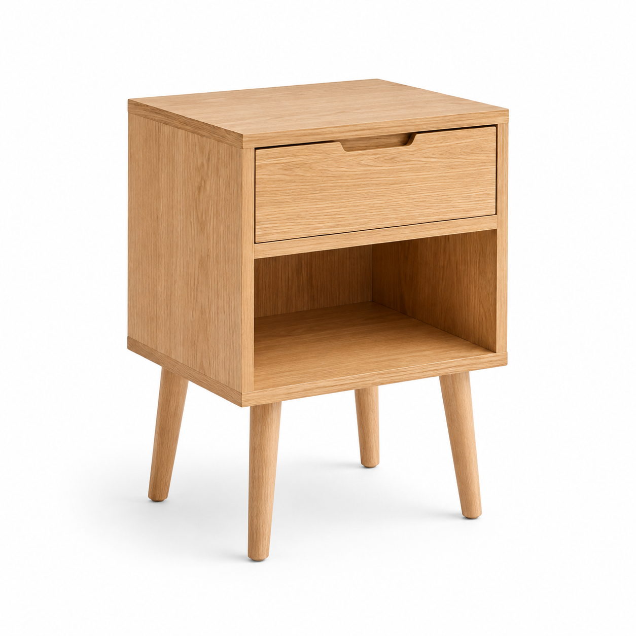 Table de chevet Japandi en chêne clair avec tiroir et niche 40x35x55 cm