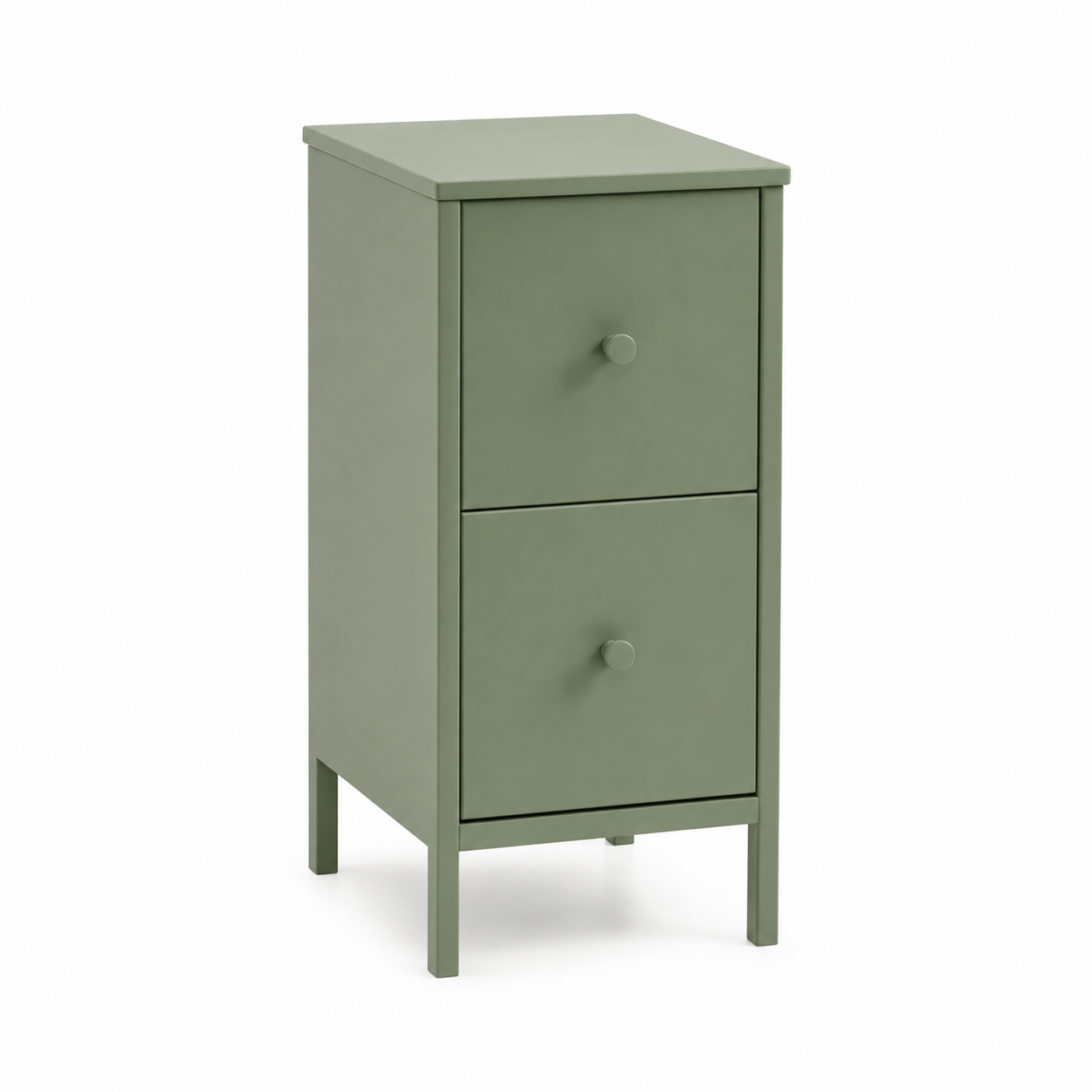 Table de chevet étroite vert sauge avec 2 tiroirs 30x35x60 cm