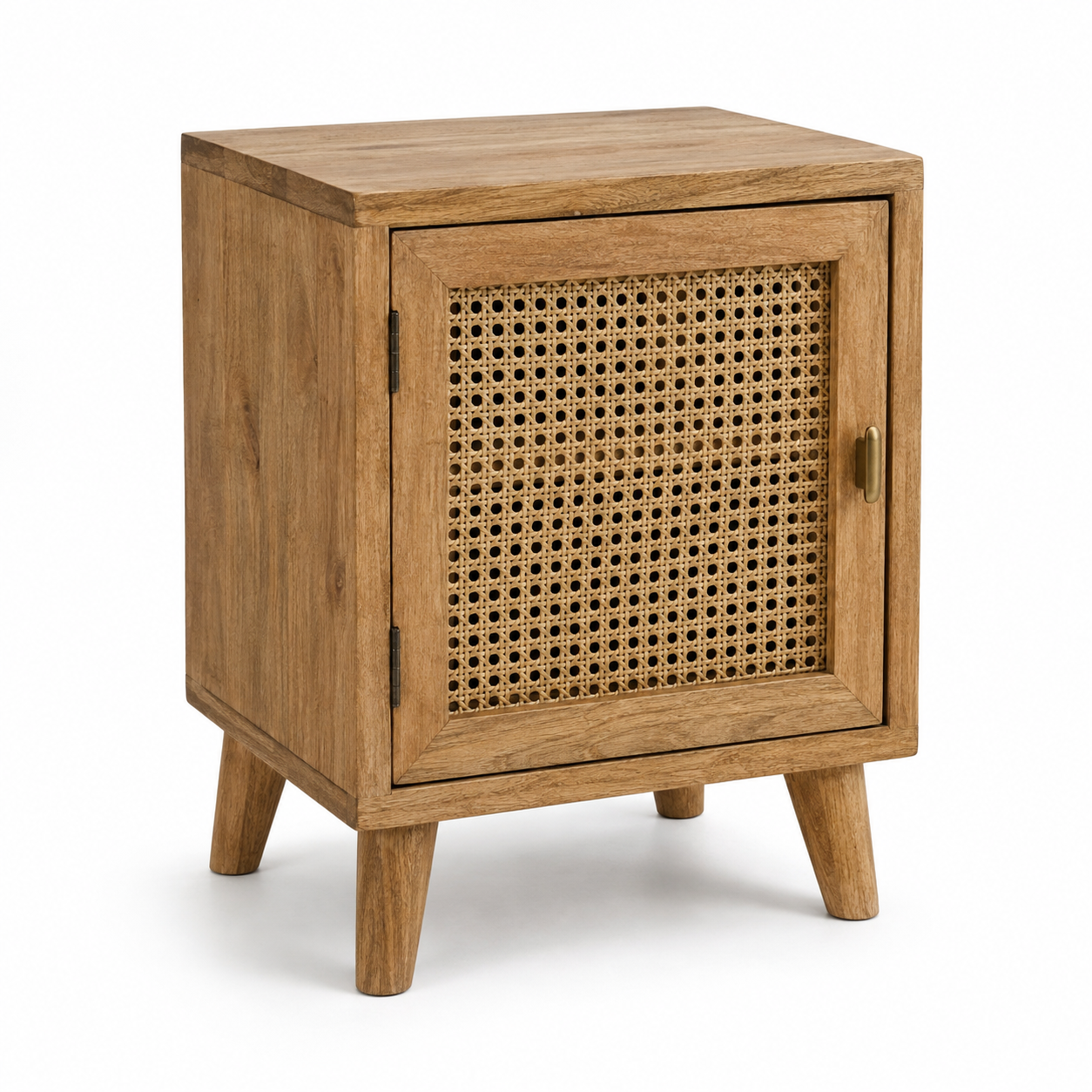Table de chevet en rotin naturel avec porte cannée 45x38x55 cm