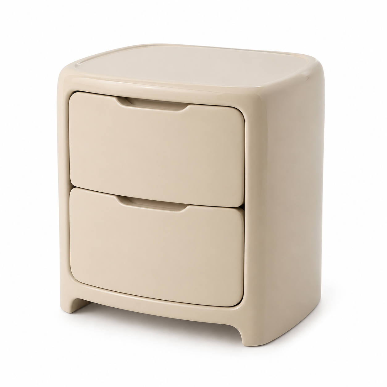 Table de chevet arrondie beige avec 2 tiroirs 48x40x55 cm