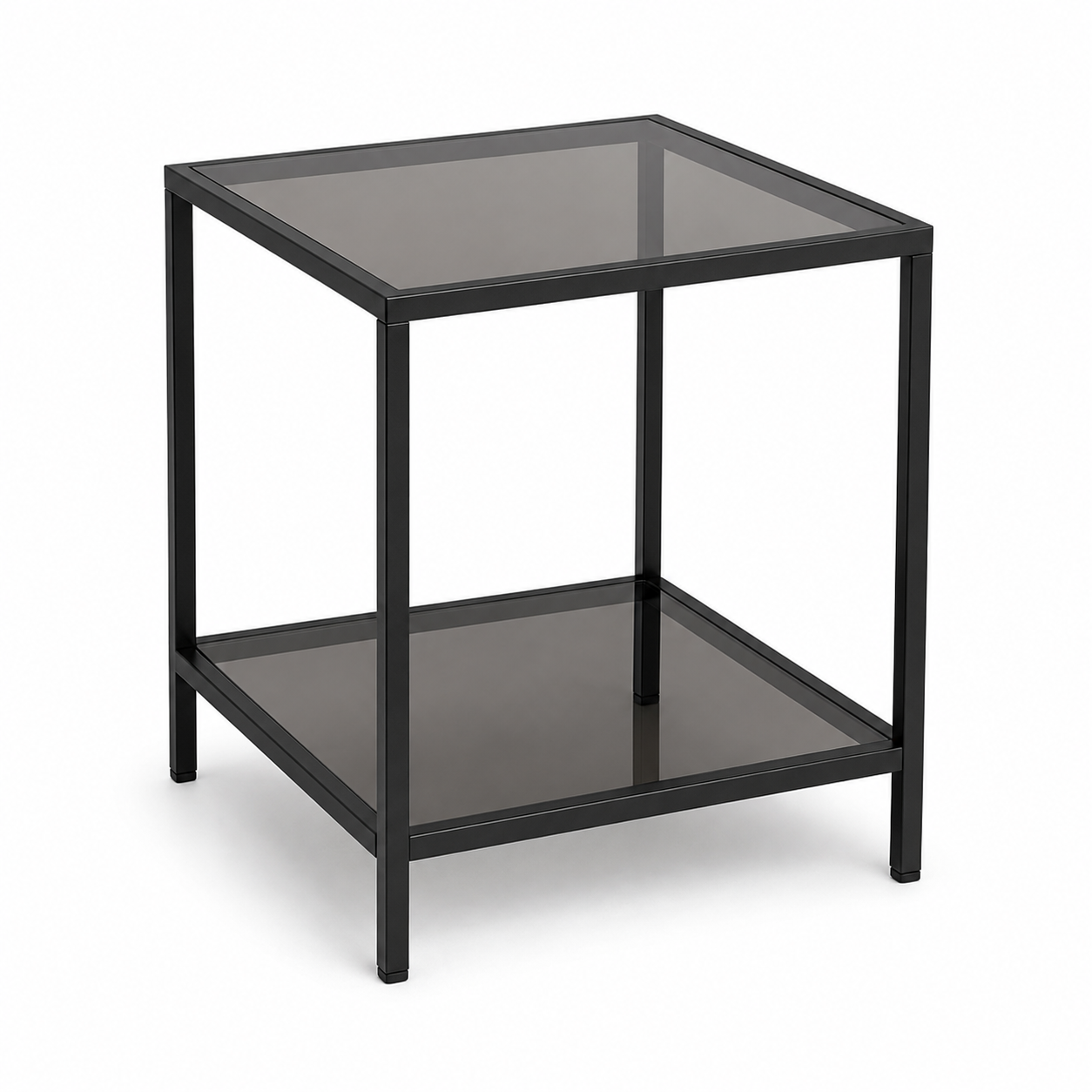 Table de chevet en métal noir et verre fumé 40x40x52 cm
