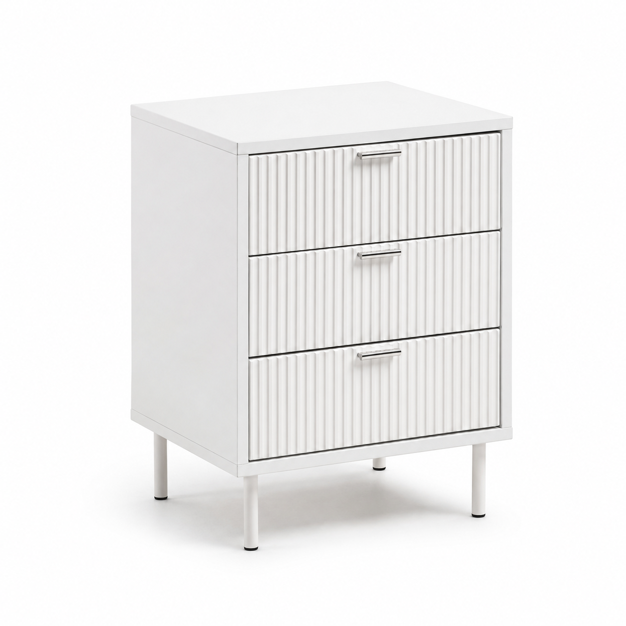 Table de chevet blanche rainurée avec 3 tiroirs 45x40x60 cm