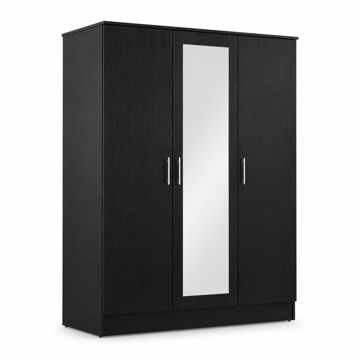 Armoire-penderie noire 3 portes avec miroir 150x58x205 cm