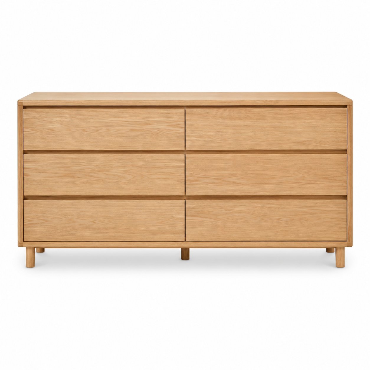 Commode Japandi en chêne clair 6 tiroirs 140x45x80 cm