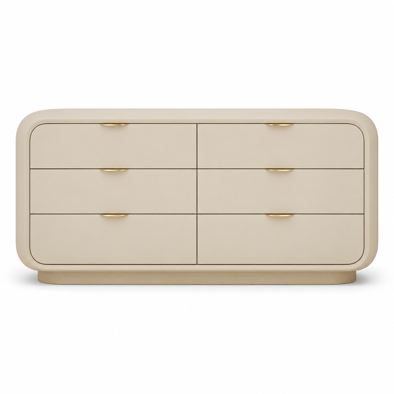 Commode arrondie beige 6 tiroirs 150x48x78 cm