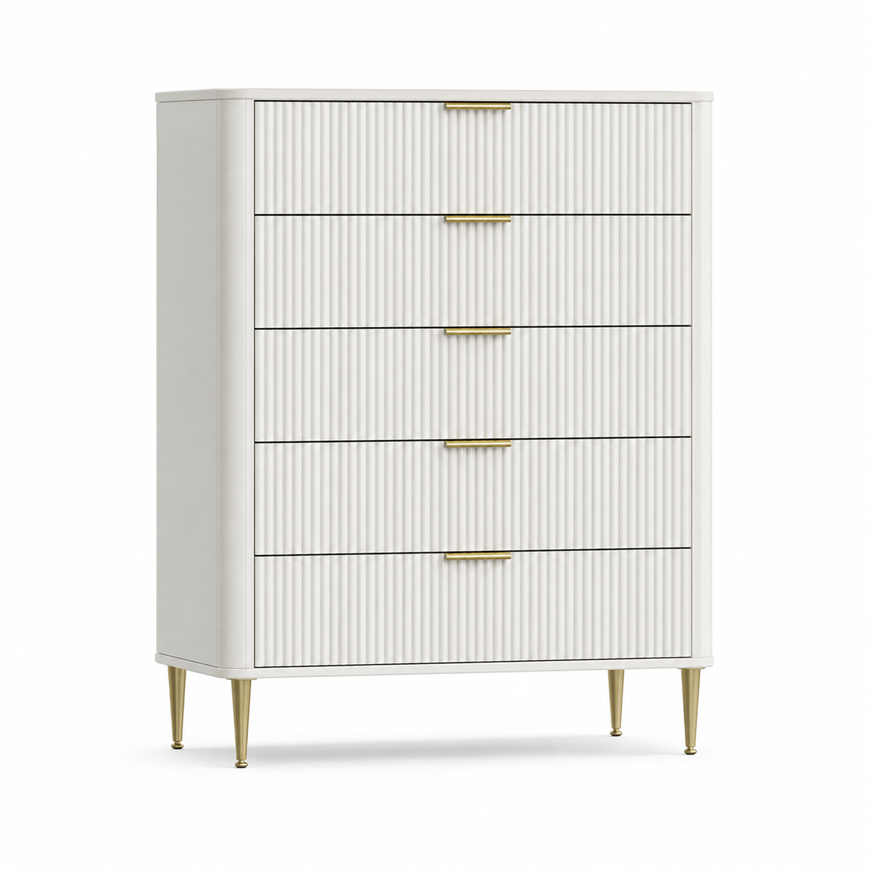 Commode blanche rainurée 5 tiroirs 100x45x105 cm
