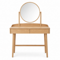 Coiffeuse Japandi en chêne clair avec miroir rond 100x45x140 cm