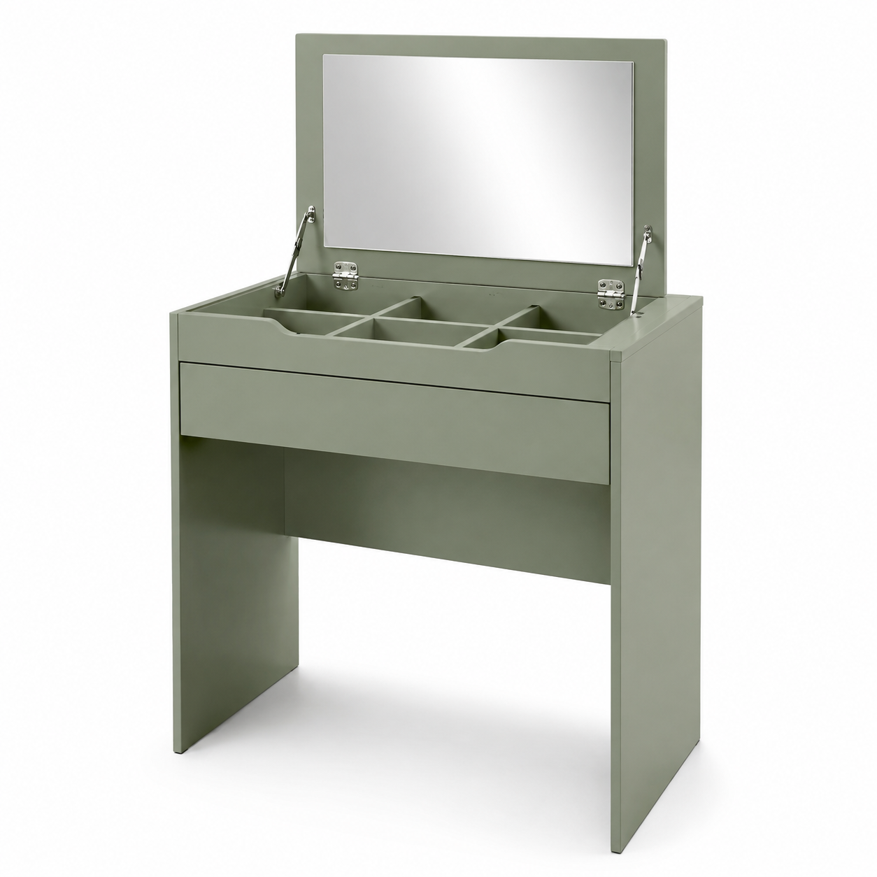 Coiffeuse compacte vert sauge avec miroir escamotable 80x40x75 cm
