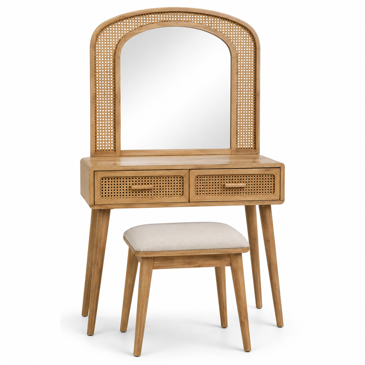 Coiffeuse en rotin naturel avec tabouret 100x45x135 cm