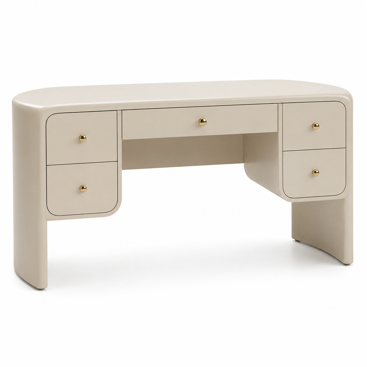 Coiffeuse arrondie beige 5 tiroirs 120x50x78 cm