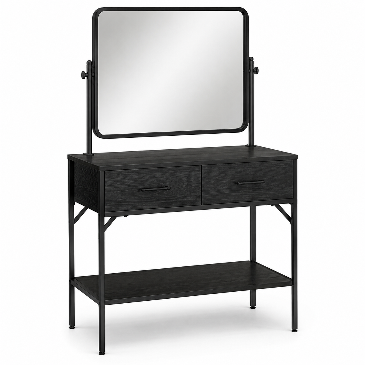Coiffeuse noire en métal et bois avec miroir 100x45x140 cm