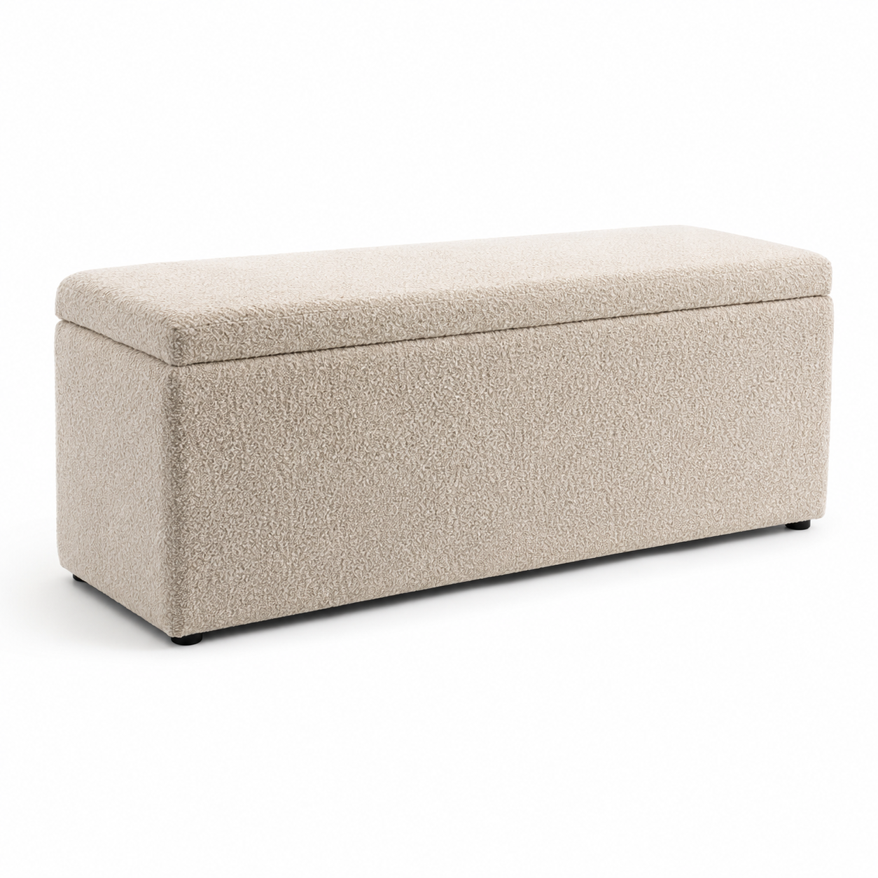 Banc de bout de lit coffre en bouclé beige 120x45x48 cm