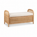 Banc en rotin naturel avec coussin écru 110x42x46 cm